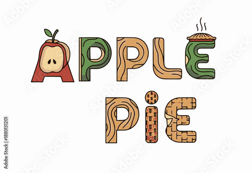 Sweet apple pie word design with apple slice motifs