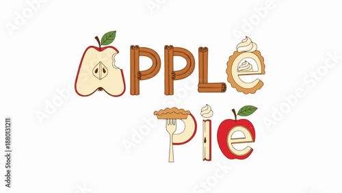 Cozy apple pie illustration featuring fork and steam