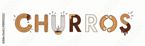 Sweet churros typography featuring lamp and drizzle elements