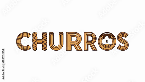 Crispy churros word design with chocolate drizzle motifs