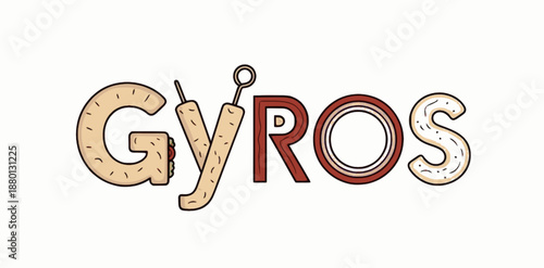 Savory gyros word art with pita and meat motifs