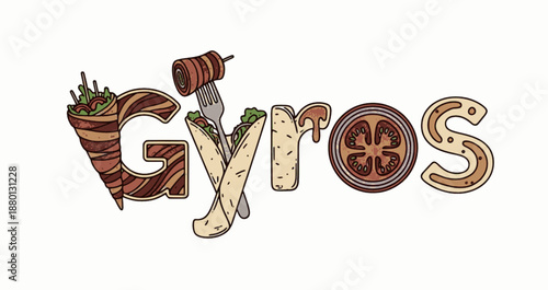 Hearty gyros illustration incorporating tomato and wrap elements