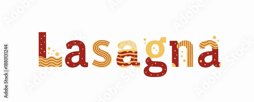 Wavy lasagna word illustration with pasta layers design
