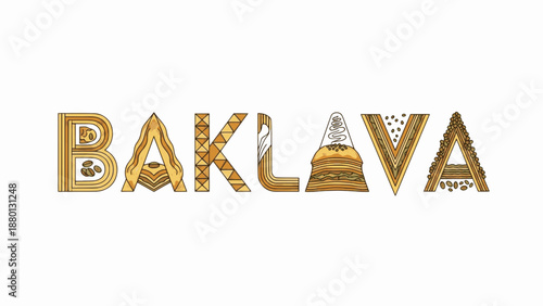 Layered baklava illustration incorporating pastry and drip features