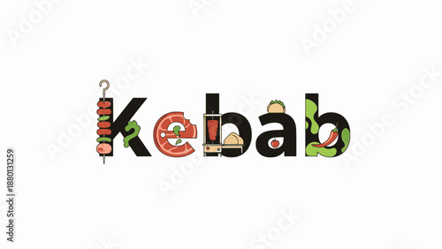 Grilled kebab typography using skewer and slice motifs