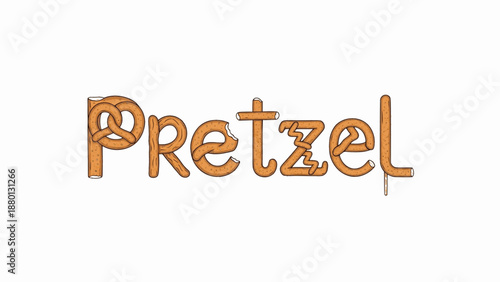 Knotted pretzel word illustration in golden brown tones