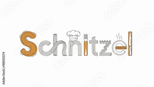 Crispy schnitzel illustration with chef hat and steam