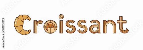 Flaky croissant word illustration in curved pastry shape