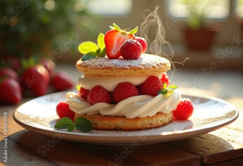Whipped Strawberry Shortcake Layers Collectible Delicacy Pastry Treat Confection Artful Creation