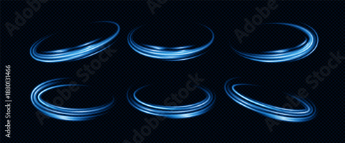 Effect blue with circle portal light and speed. Wave circular ellipse with ai and effect. Blue circle space shooting round 3d line glowing star red flash fast tech shine white isolated magic.