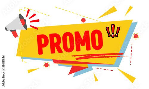 Vibrant promotional banner featuring a bold sale offer with a megaphone and abstract shapes in a dynamic composition