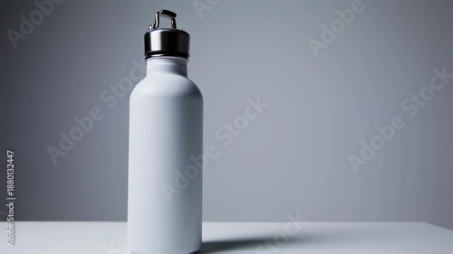 White insulated water bottle on a light gray background