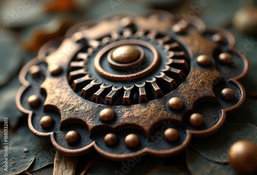 Bronze Aged Dark Brown Metallic Masterpiece Rivetted Brooch Over Organic Form