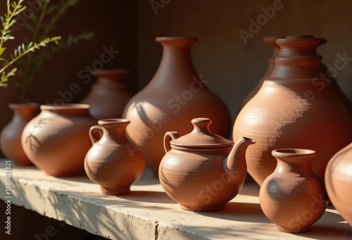 Elegant Organic Shapes of Gleaming Glazed Fired Clay Pottery