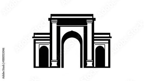 Black and white illustration of an archway with columns