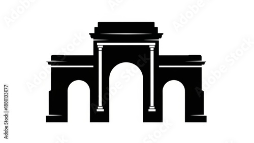 Black silhouette of an ancient archway with columns and arches