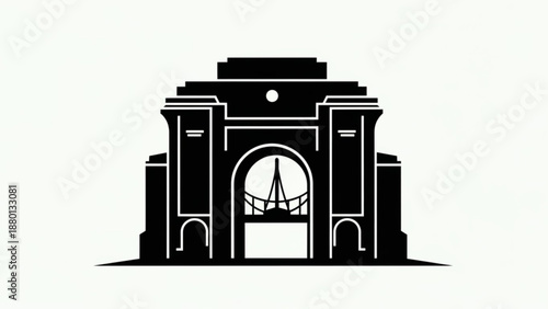 Black silhouette illustration of famous gateway of india monument in mumbai with elegant lines
