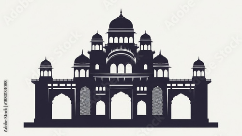 Silhouette of a large building with domes and arches