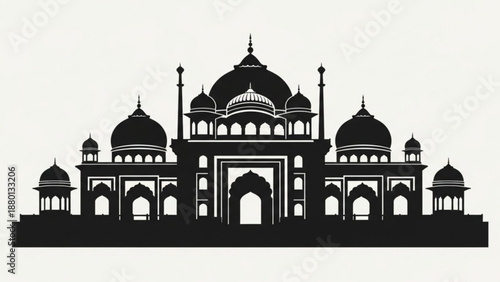 Black silhouette of the taj mahal monument with domes and arches