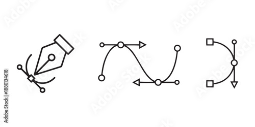Vector Pen Tool and Curve Icons for Graphic Design.