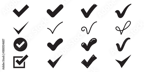 Check Mark and Tick Icons Set in Minimalist Vector Style.