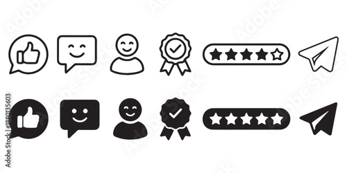 Customer Feedback and Rating Icons Set in Minimalist Vector Style.