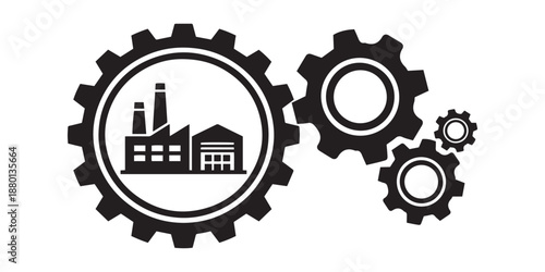 Industrial Factory and Gear Automation Icon in Minimalist Vector Style.