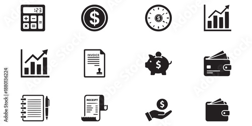 Finance and Money Management Icons Set in Minimalist Vector Style.