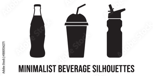 Beverage Bottle and Cup Silhouette Icons in Minimalist Vector Style.