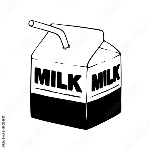 vector line art hand drawn illustration of a boxed milk bottle