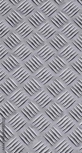 Industrial Silver Metal Diamond Plate Texture with Seamless Embossed Steel Pattern