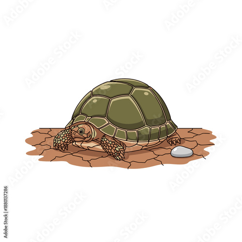 Tortoise partially hiding in shell side view cartoon illustration for wildlife education animal behavior and learning