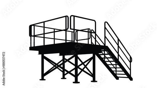 a black and white drawing of a platform with a staircase