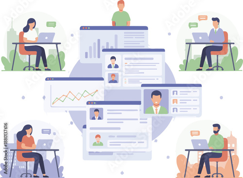 Group of people collaborating to build a large arrow representing collective success and direction.