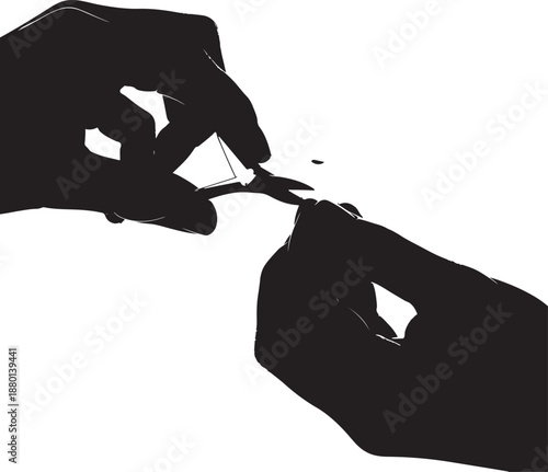 Close Up Silhouette of Hands Using Small Scissors for Manicure or Crafting, Precision Cutting