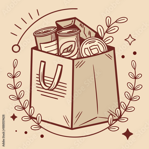 Food Drive Charity Donation Bag Vintage Illustration Concept
