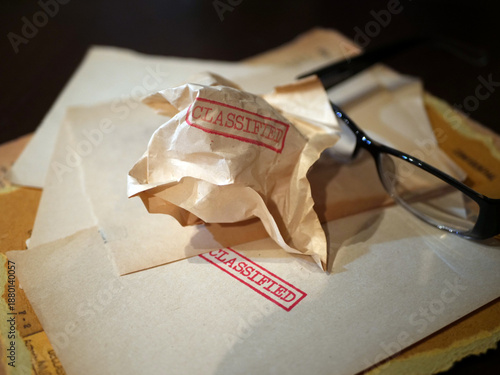Close up of classified document papers