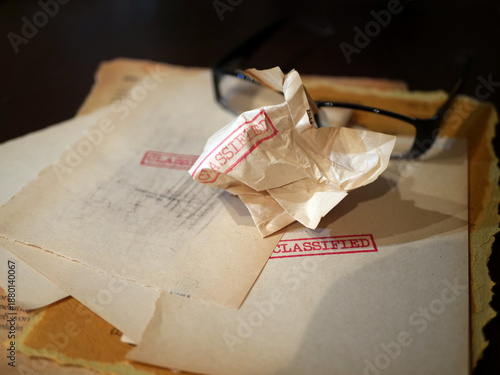 Close up of classified document papers