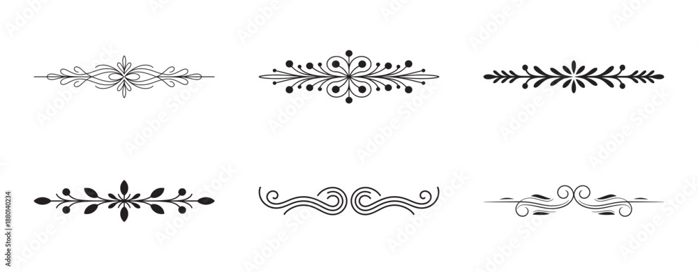 Obraz premium Set of six elegant vintage text dividers vector illustration for graphic design