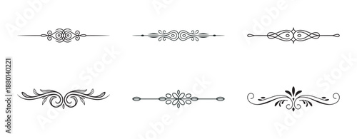 Six ornamental vintage text dividers and calligraphic flourishes collection