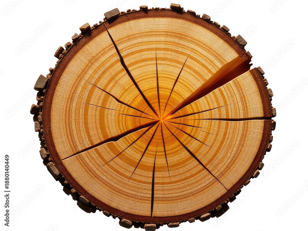 Fototapeta premium A piece of cut wood against a white surface