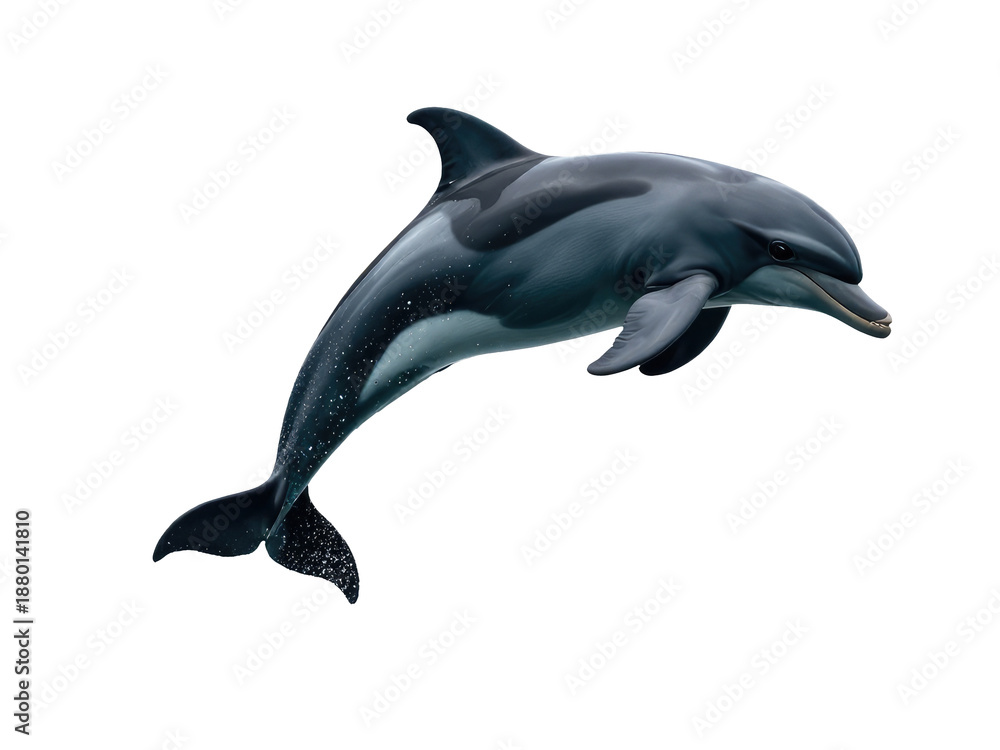 Obraz premium A dolphin in mid-air, its body a combination of black and white tones