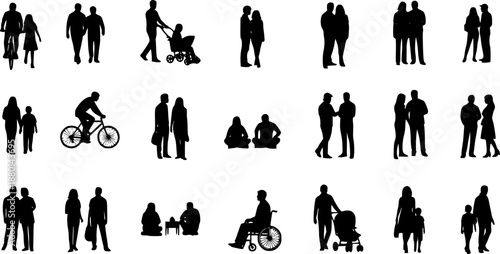 Top view of architectural people vector silhouettes for landscape and architectural designs, white background
