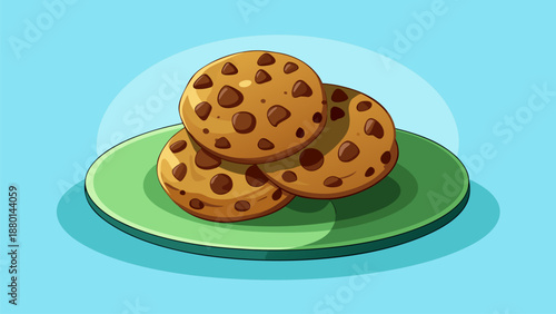 Delicious Chocolate Chip Cookies on Green Plate Illustration
