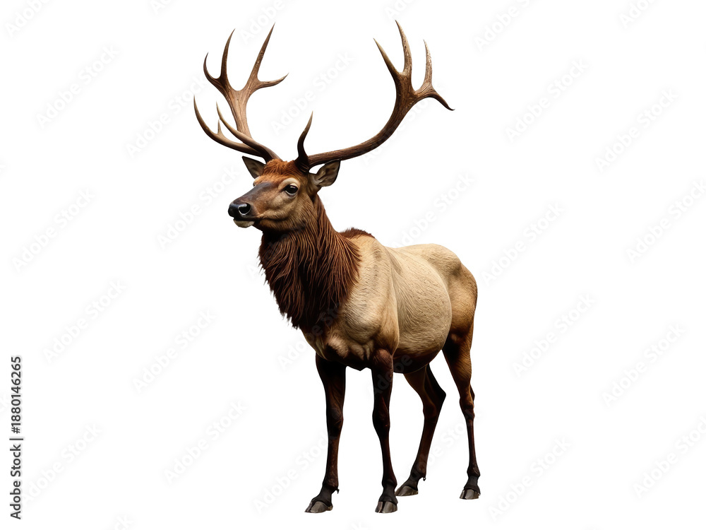 Obraz premium Large elk standing on a clean white surface, great for representing wildlife or environmental themes