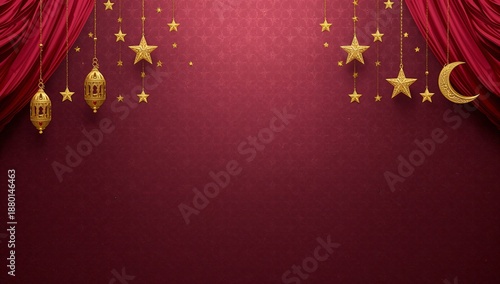 Stars Hanging on Golden Strings Against a Purple Background for Decorative Purposes