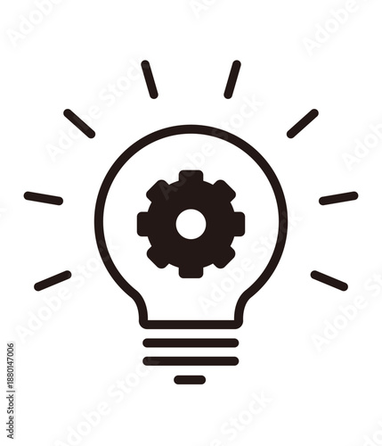 電球と歯車のアイコン。インスピレーション、イノベーション、テクノロジーのイラスト。