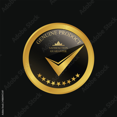 Original Product vector premium circle gold label with check mark. for product icon, logo, label, seal, sign, seal, symbol, badge, stamp, sticker, emblem, banner, design