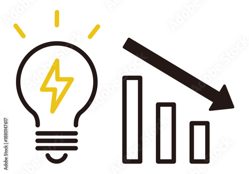 電気代、光熱費のイラスト。電球のアイコン。節電、電力、生活費のデザイン。
