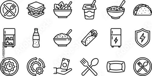 Set of 18 Food and Drink Outline Icons Vector